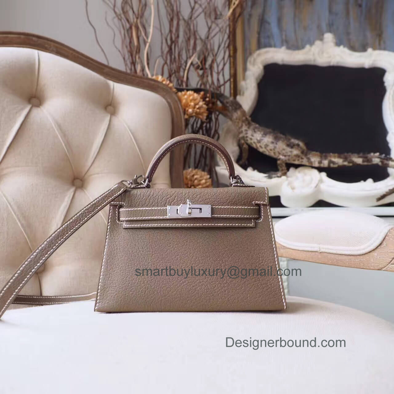 Hermes Mini Kelly II Bag in ck18 Etoupe Chevre PHW